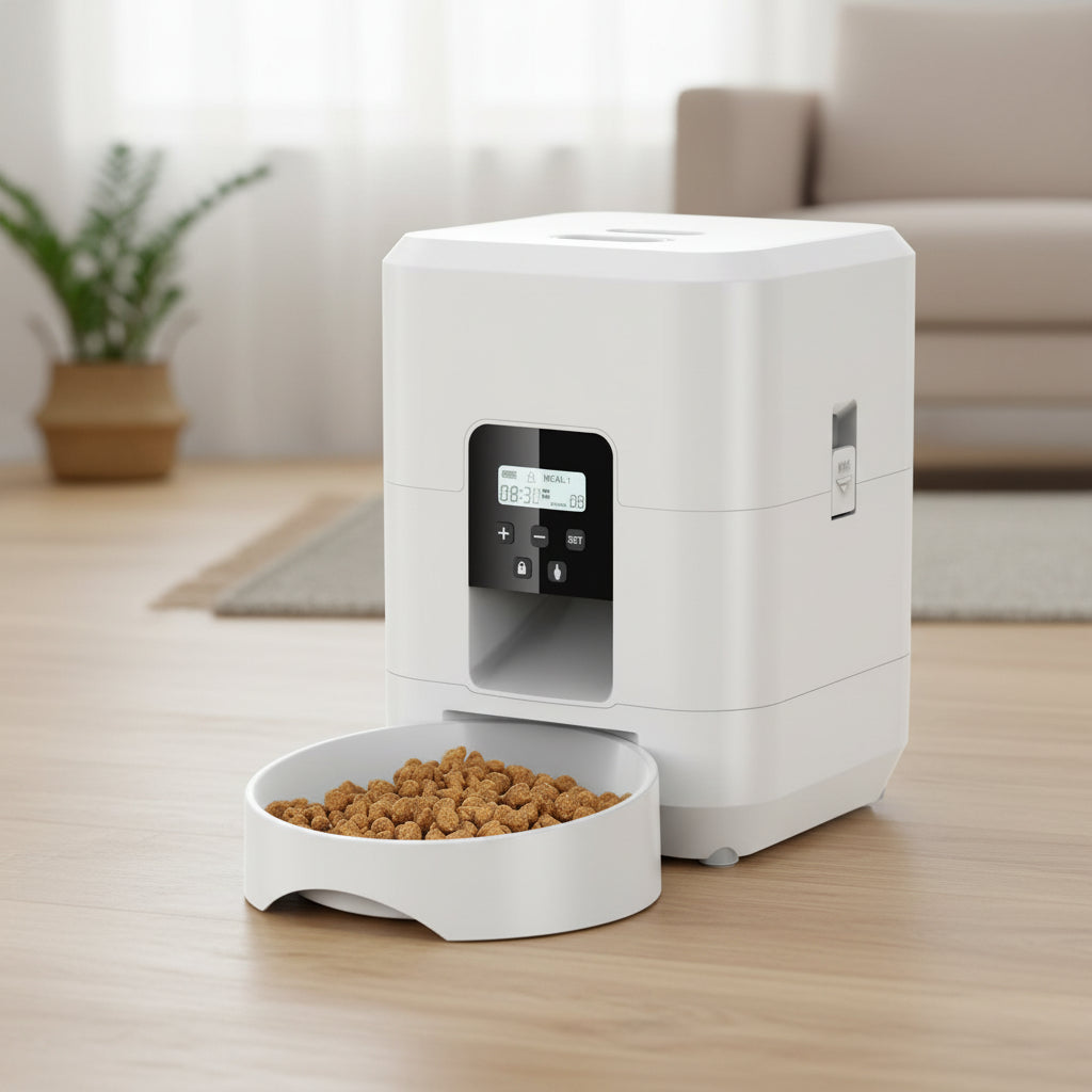 Distributeur automatique de croquettes chat blanc
