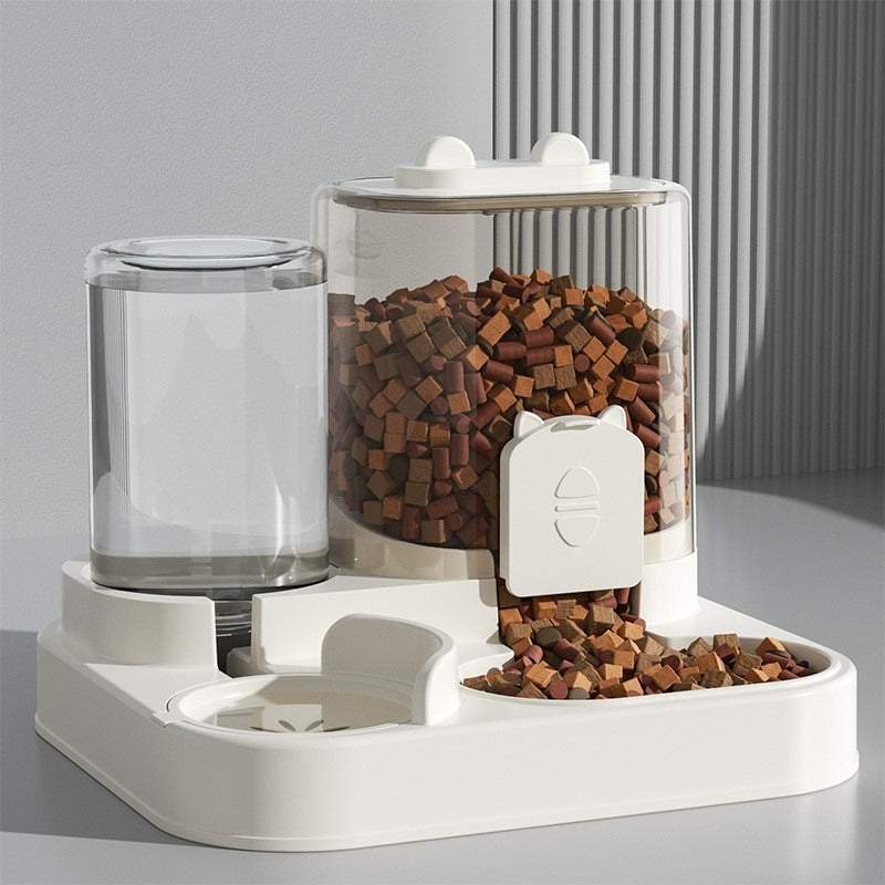 Distributeur croquettes chat duo eau et nourriture en plastique blanc