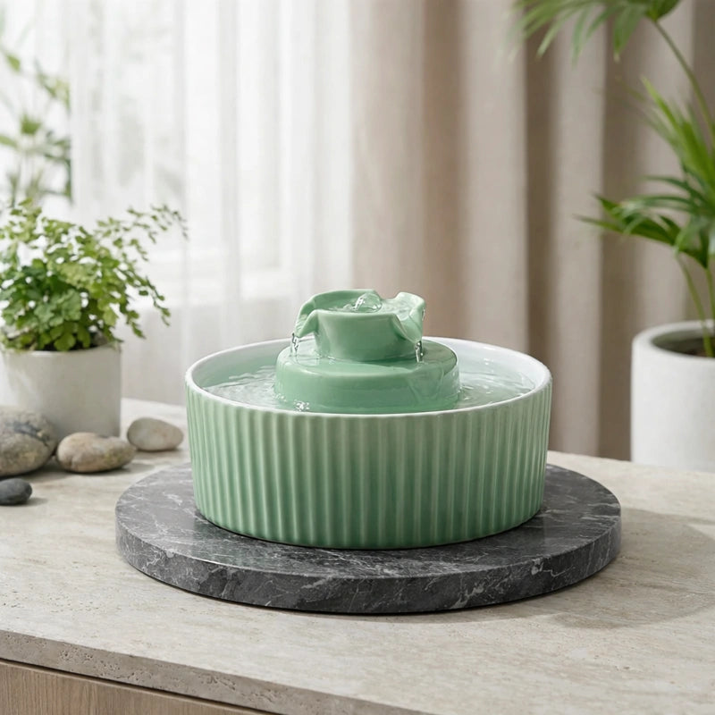 Fontaine à eau pour chat céramique verte