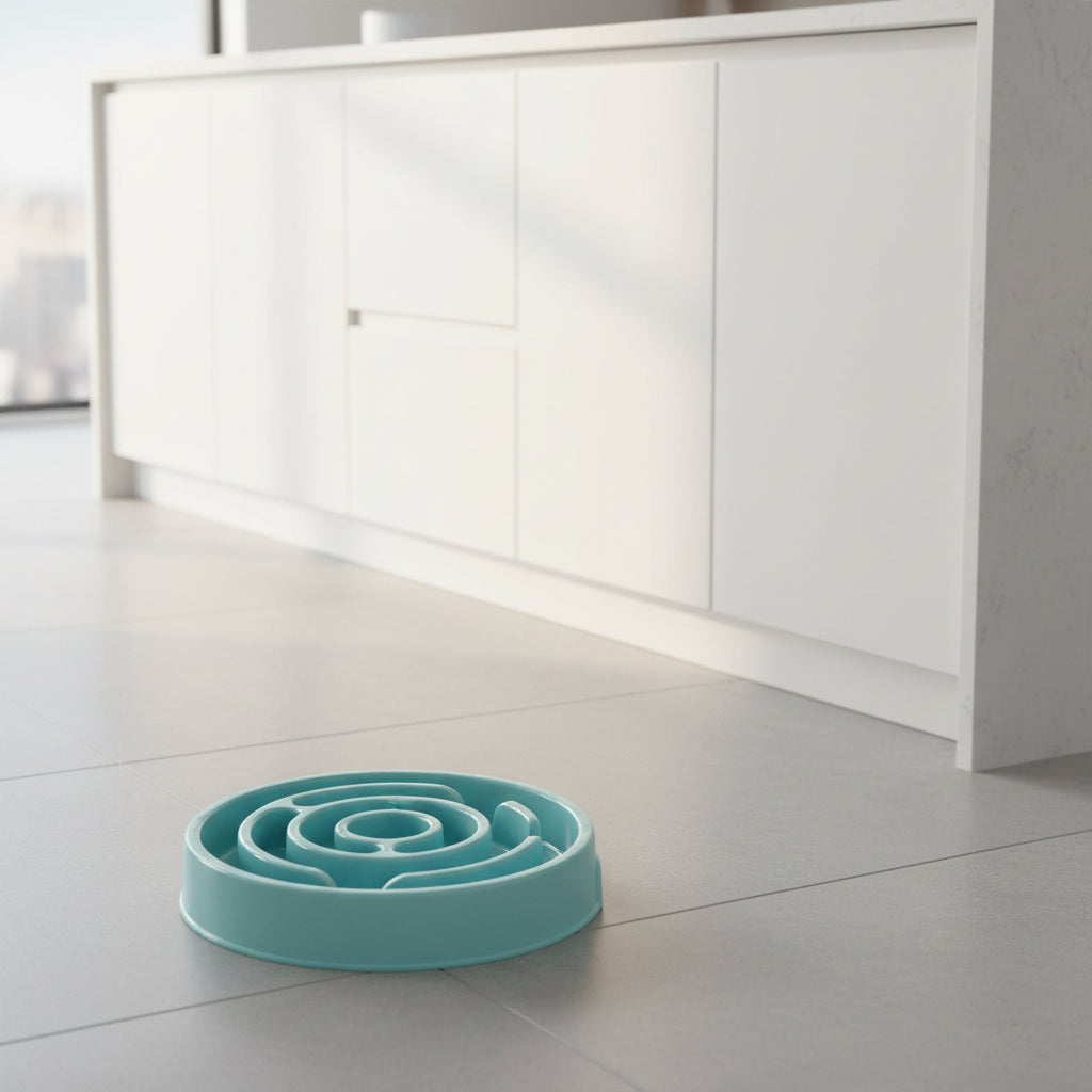 Gamelle anti-glouton chat plastique bleu