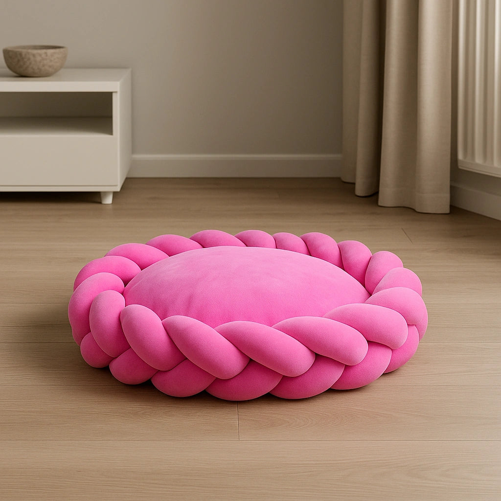 coussin à chat tressé rose doux salon