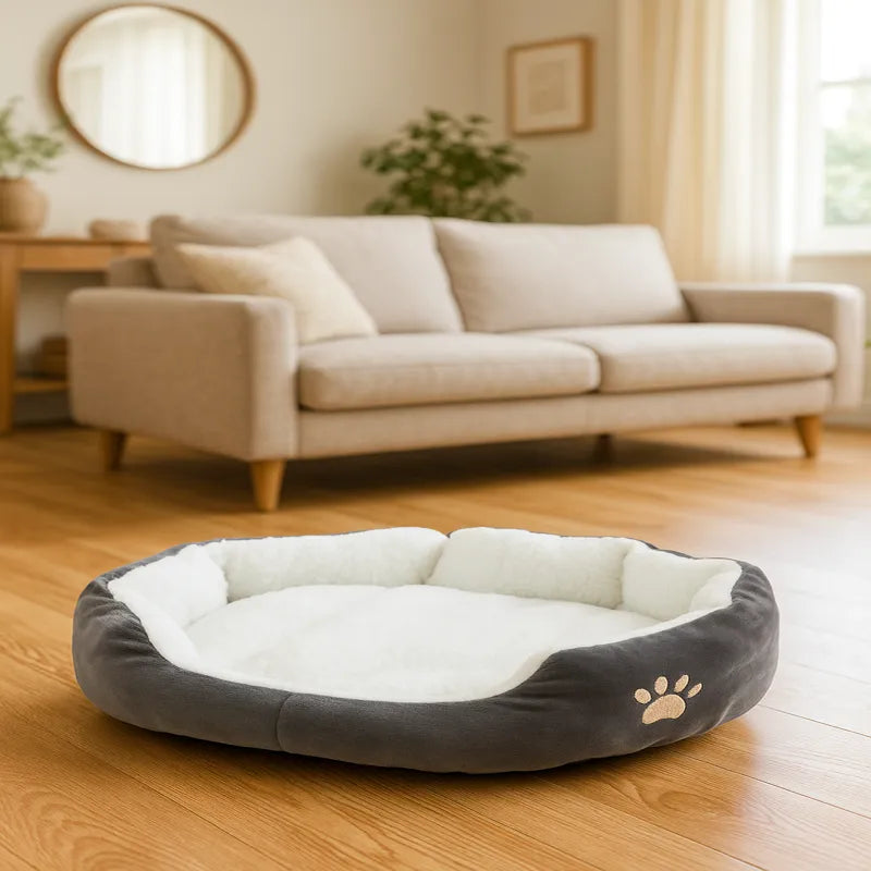 Coussin chat noir avec motif de petite patte dans un salon