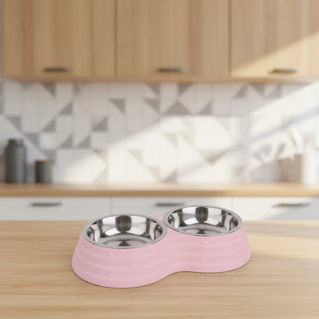 gamelle chat rose double bol inox