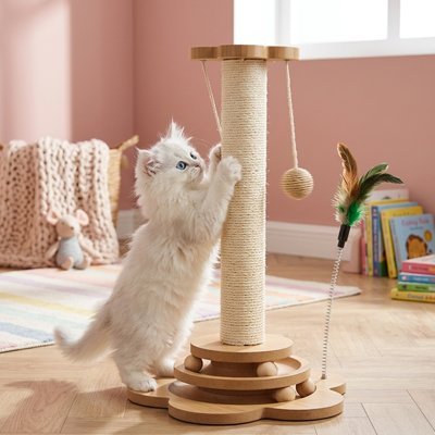 Griffoir Chat avec chat utilisant le griffoir en bois moderne