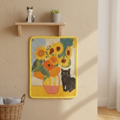 Griffoir pour Chat mural jaune décoration salon moderne