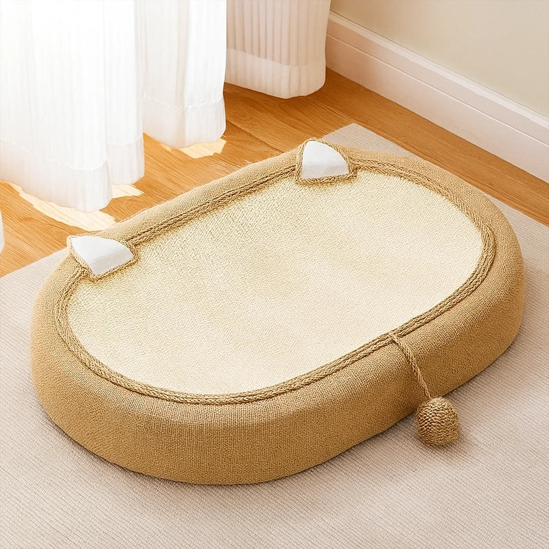 Panier pour chat crÚme avec oreilles décoratives et balle jouet