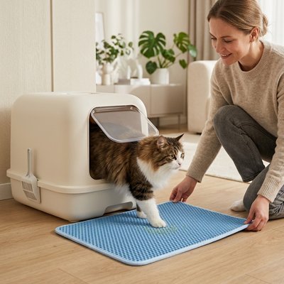 Tapis litière Chat bleu