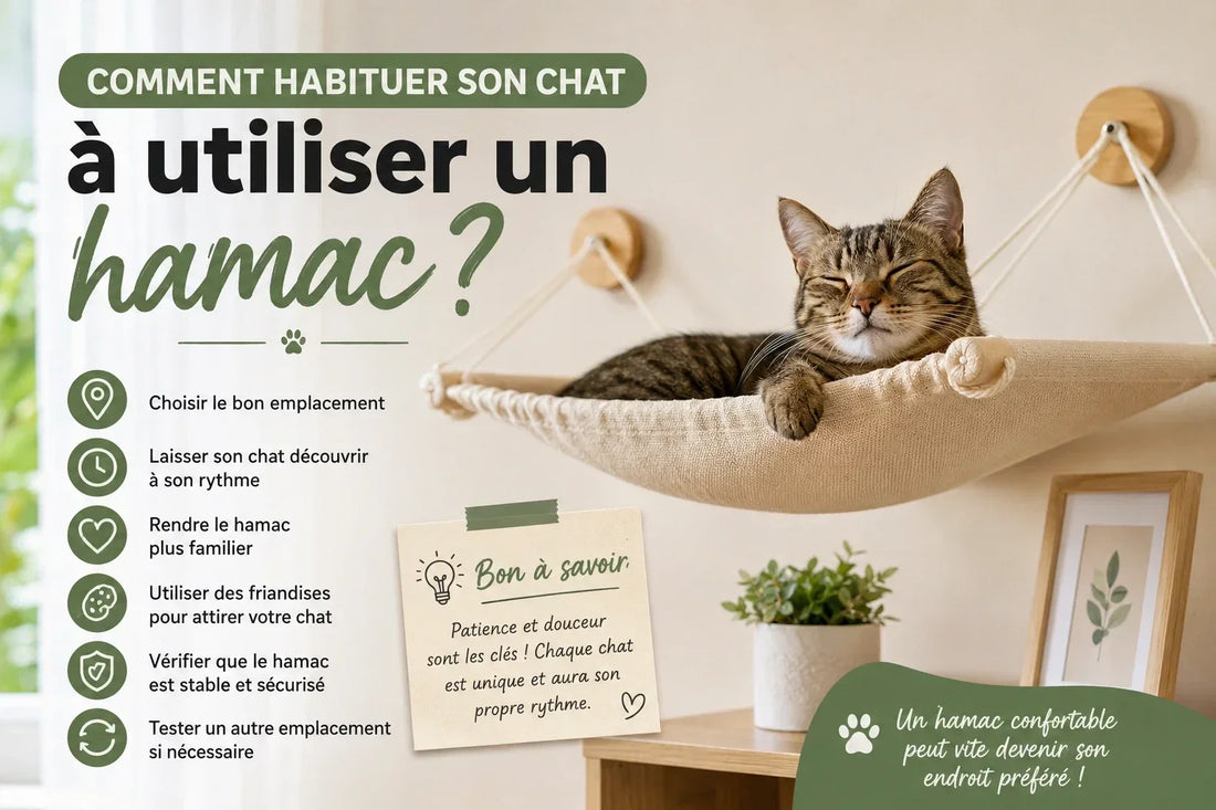 Chat installé dans un hamac pour chat mural confortable.