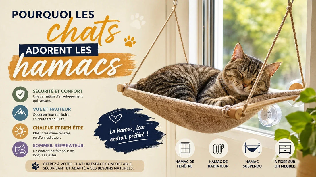 Chat confortablement installé dans un hamac pour chat