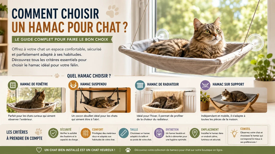 Chat confortablement installé dans un hamac de fenêtre lumineux
