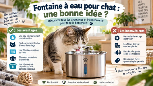 Chat buvant dans une fontaine à eau avec avantages et inconvénients