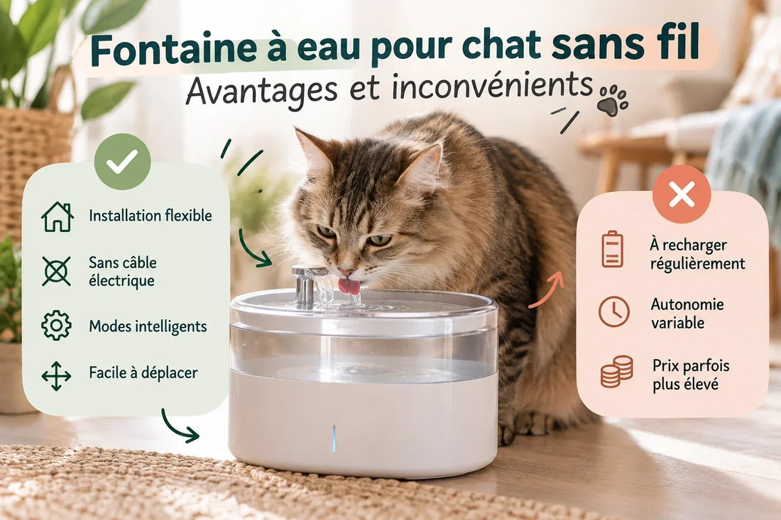 Fontaine à eau pour chat sans fil avec avantages et inconvénients