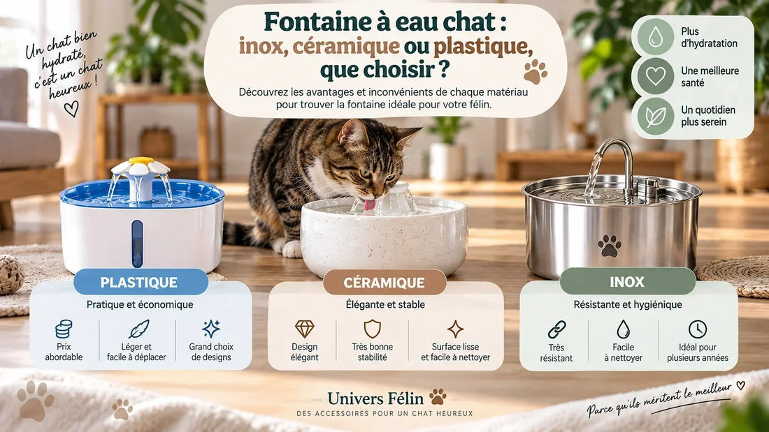 Comparatif fontaine à eau chat en plastique, céramique et inox