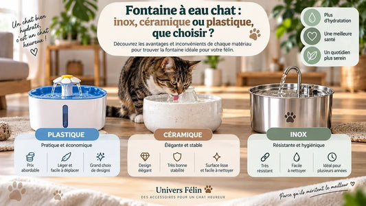 Comparatif fontaine à eau chat en plastique, céramique et inox
