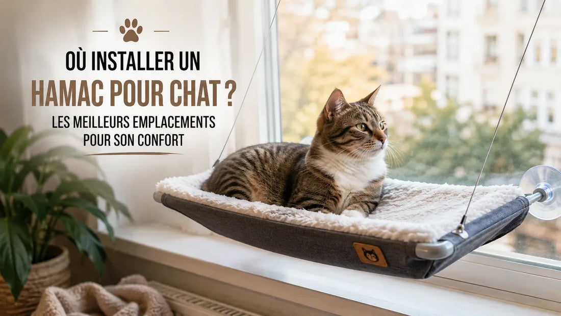 Chat installé dans un hamac pour chat fixé à une fenêtre