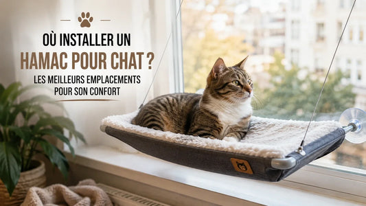 Chat installé dans un hamac pour chat fixé à une fenêtre