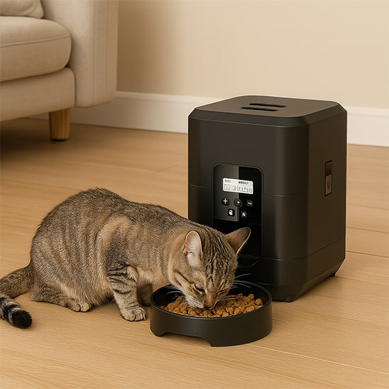 Distributeur automatique de croquettes chat avec bol intégré pratique