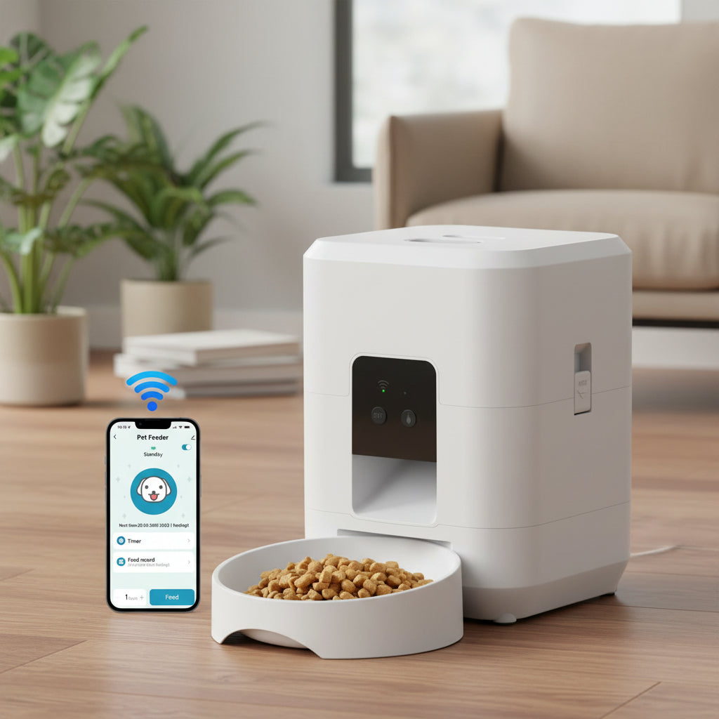 Distributeur automatique de croquettes chat blanc wifi