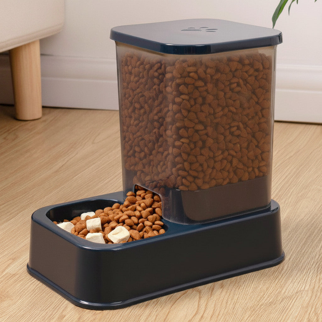 Distributeur automatique de croquettes chat plastique bleu foncé
