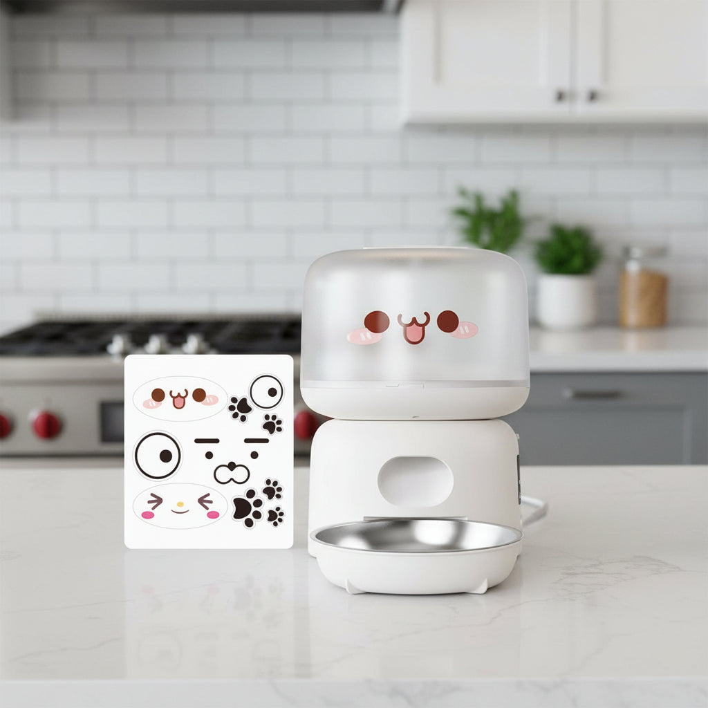 Distributeur croquettes chat avec stickers fournit