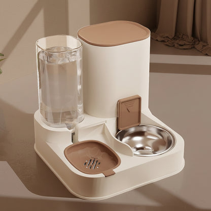 Distributeur de croquettes pour chat brun bol en acier inoxydable