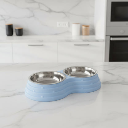 gamelle chat bleu double bol inox