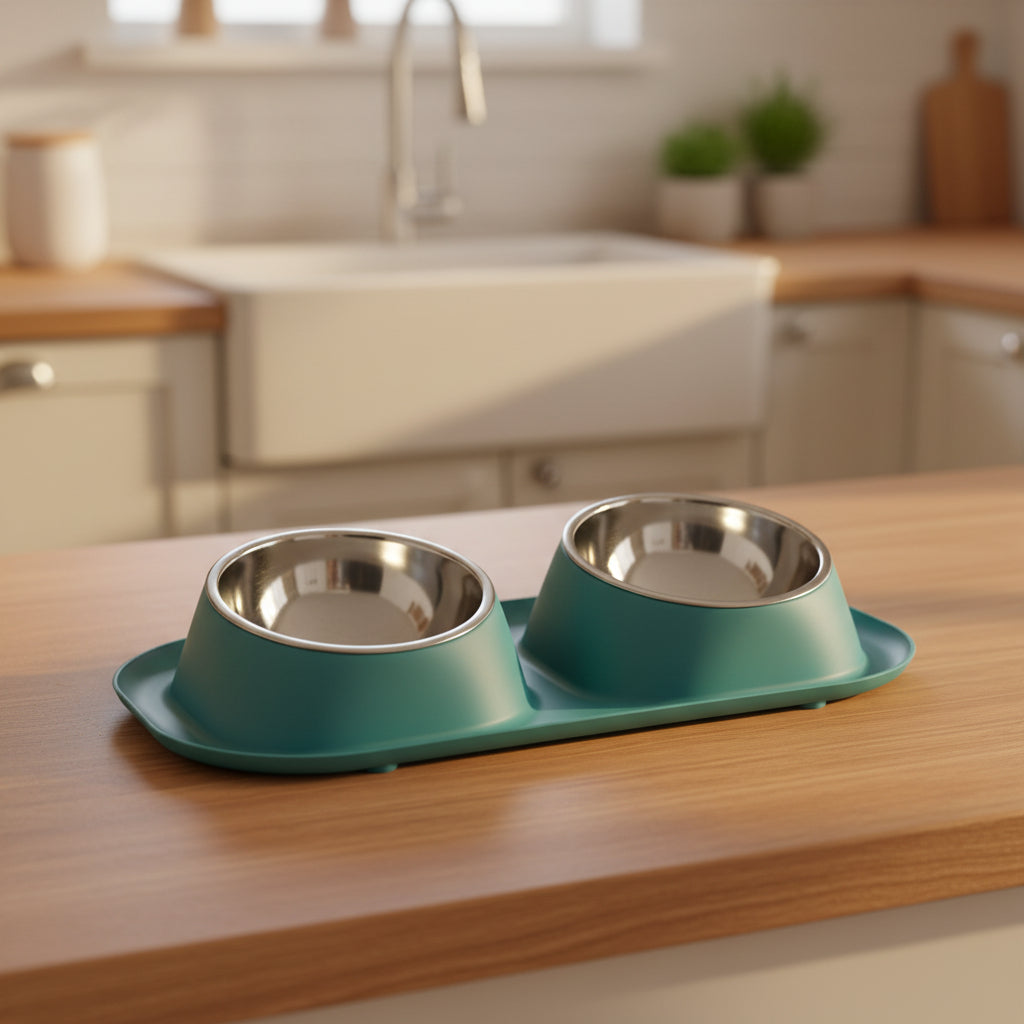 Gamelle pour chat double bleu