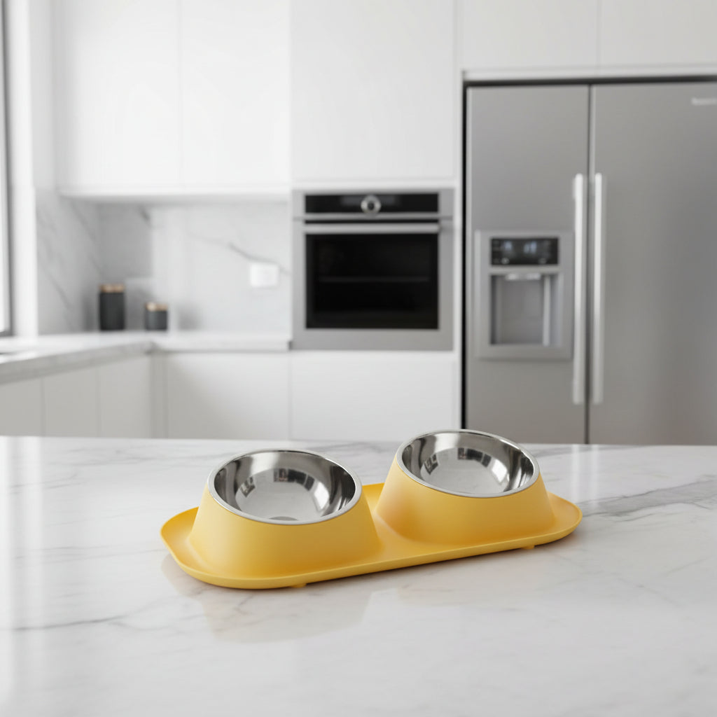 Gamelle pour chat double jaune