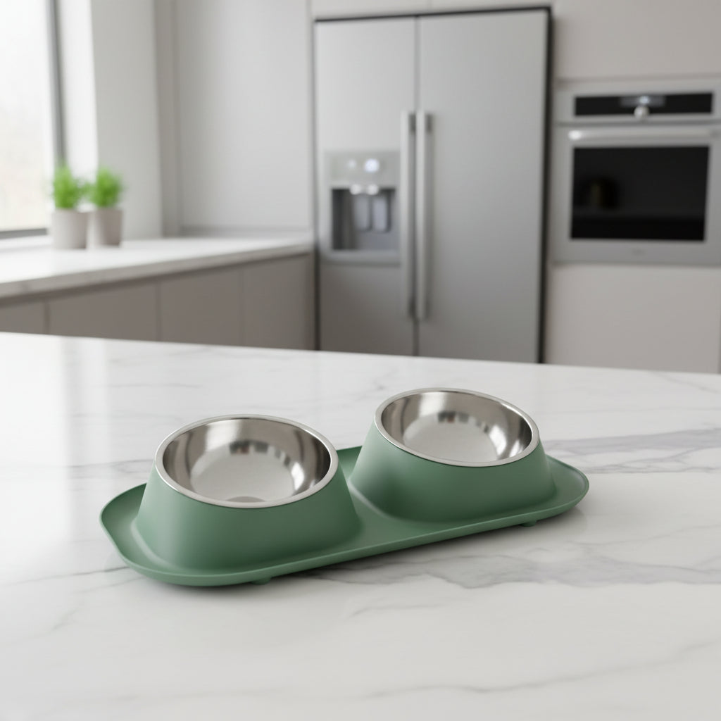 Gamelle pour chat double vert