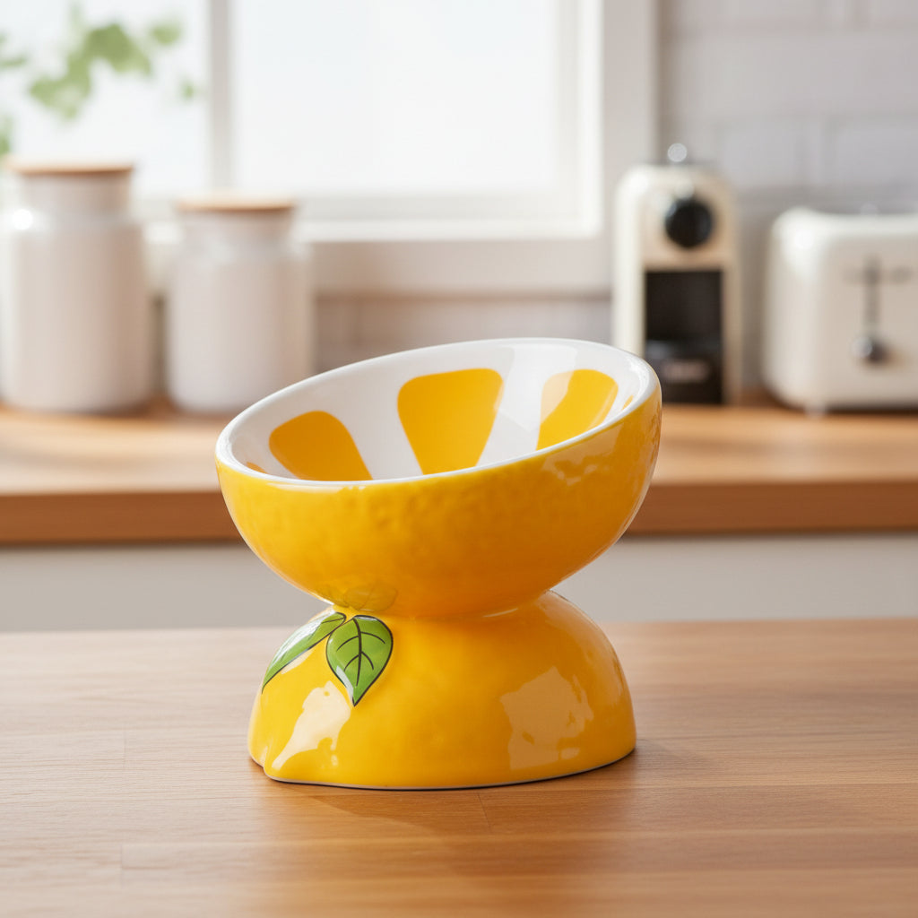 Gamelle pour chat surélevée céramique citron