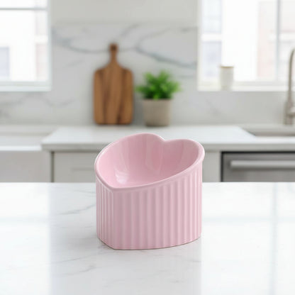 Gamelle surélevée chat rose en forme de coeur