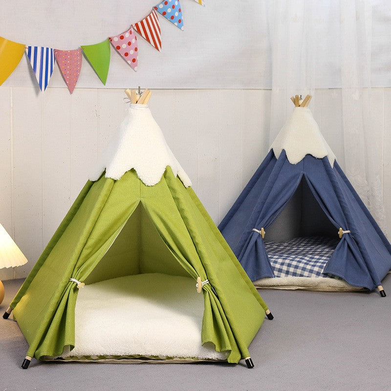Deux tipis pour chat vert et bleu avec coussins