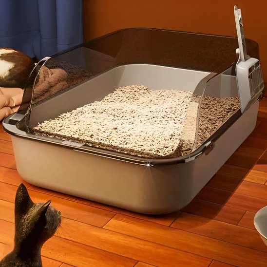 Bac à litière pour chat gris