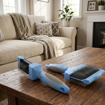 brosse à chat double face de couleur bleu