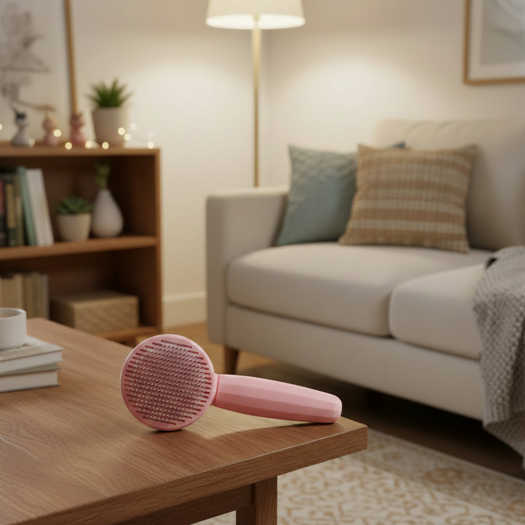 brosse pour chat en plastique à tête ronde rose