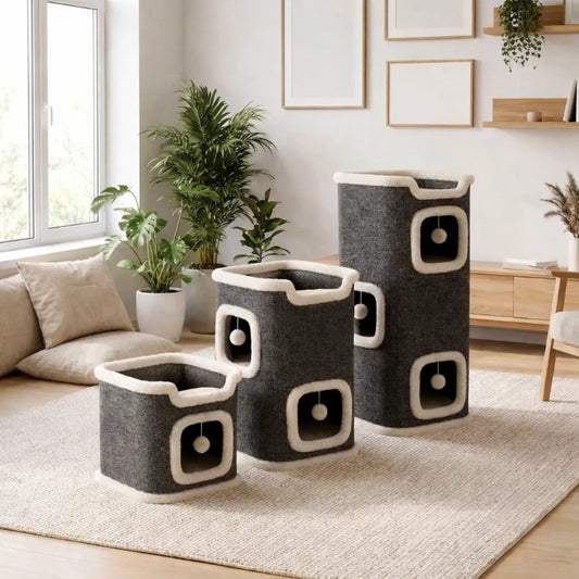 ensemble cabanes pour chat intérieur trois niveaux design moderne salon