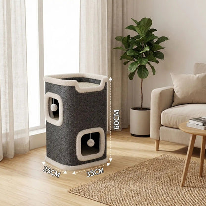 tour cabane pour chat intérieur avec niches et balles suspendues