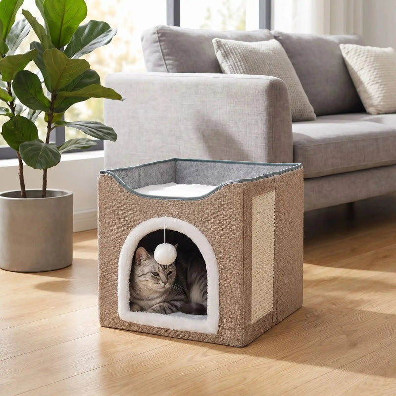 Cabane pour chats beige