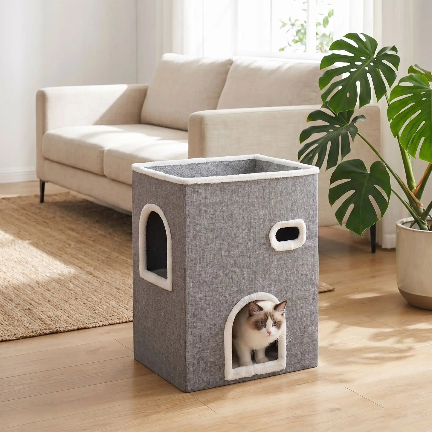 Cabane pour chats tour grise