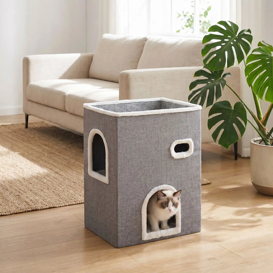 Cabane pour chats tour grise