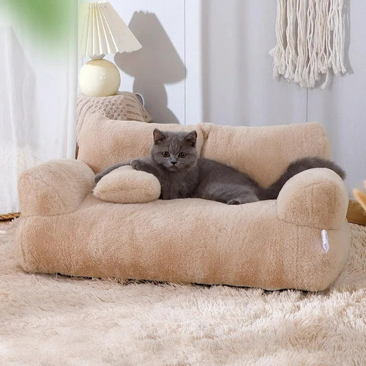 Canapé pour chat café avec coussin et chat gris