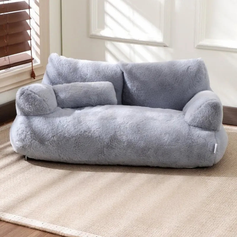 Canapé pour chat gris en peluche douce et confortable