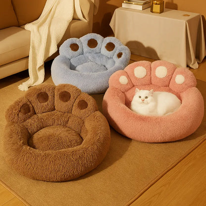 Canapé pour chat rose bleu brun avec chat