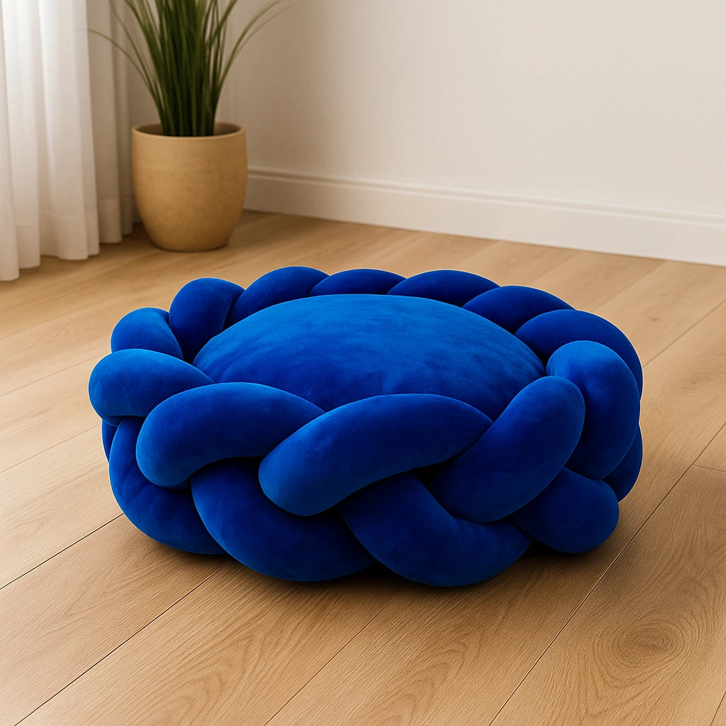 coussin à chat tressé bleu moelleux salon moderne