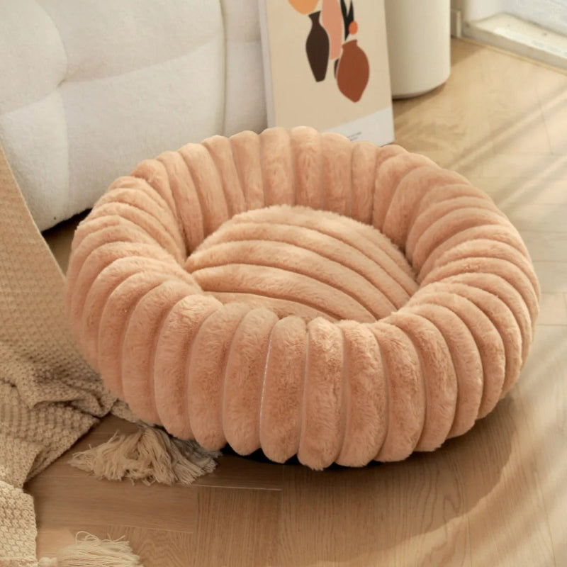 coussin pour chat rond en  abricot moelleuse