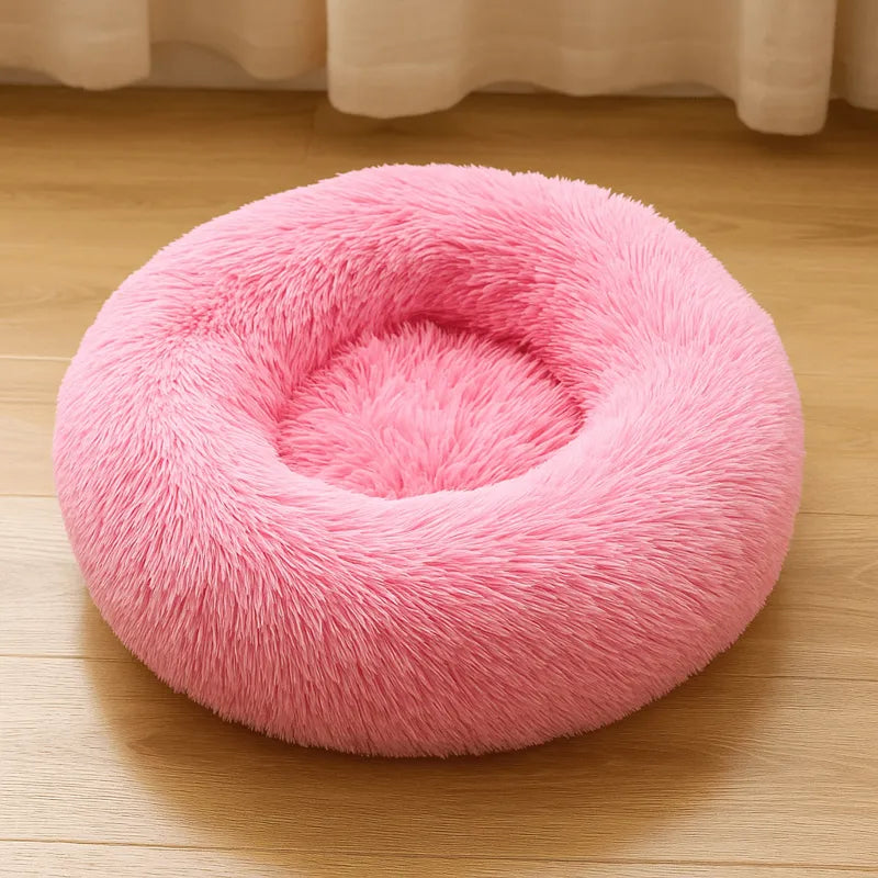 Coussin pour chat rose rond moelleux confortable