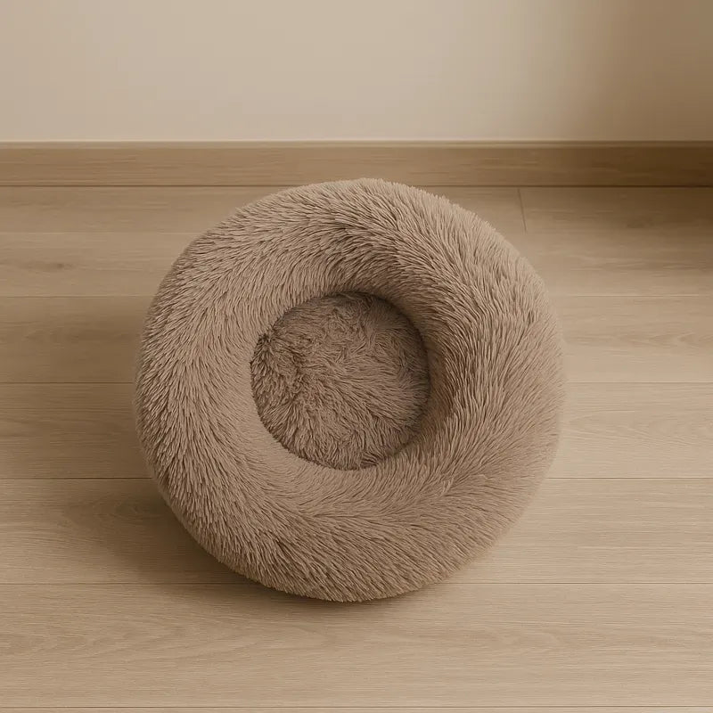 Coussin pour chat rond brun beige 