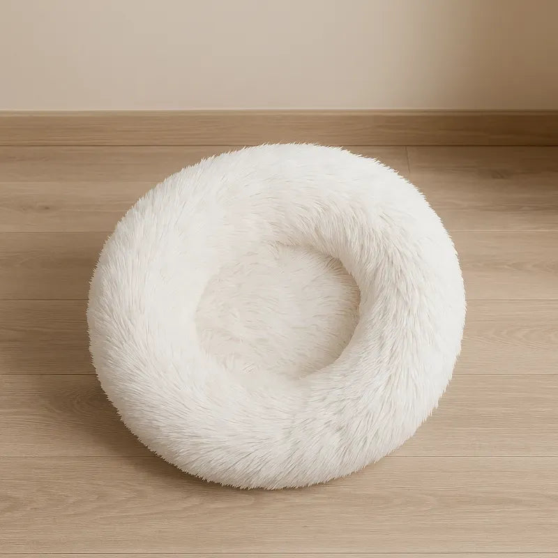 Coussin pour chat rond blanc douillet en peluche