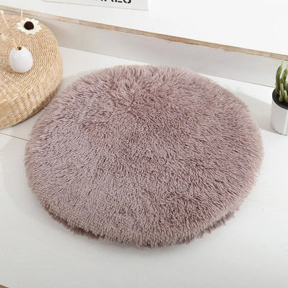 Coussin pour chat rond en peluche brun confortable