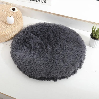 Coussin pour chat rond en peluche noir cosy